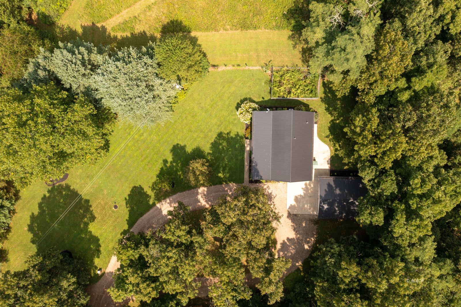 Aerial top view of house