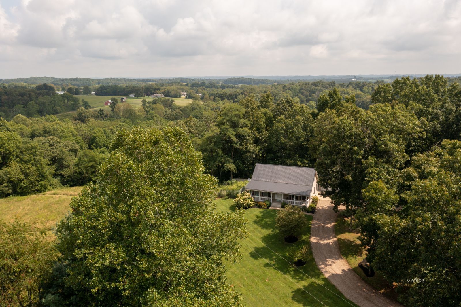 Aerial front view of house